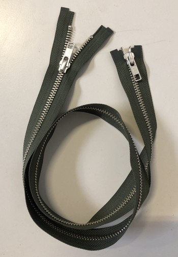 YKK Metal Zipper 2-way 6mm/80cm, Army Green, silver theet